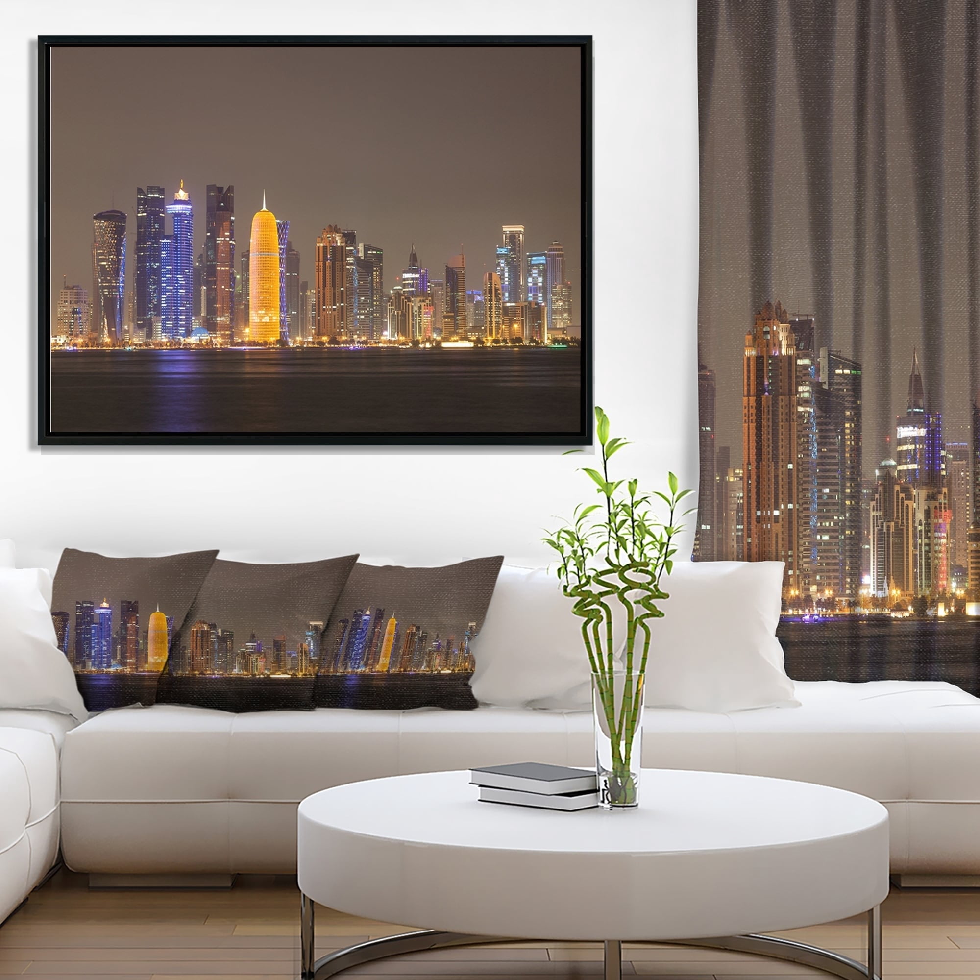 Design Art Doha City Skyline at Night Qatar Framed Canvas Art Print