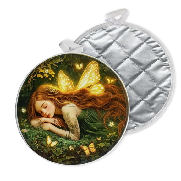 2 PCS Pot Holders for Kitchen,Potholders Sets with Hook for Oven,Cooking,Baking,Fairy With Long Hair Sleeping In The Forest