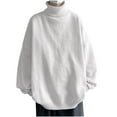 thumbnail image 1 of cfhntfmh Men's Turtneck Pullover Sweaters Long Sleeve Solid Color Thermal Knitted Tops Fall Winter Loose Warm Oversized Sweaters, 1 of 3