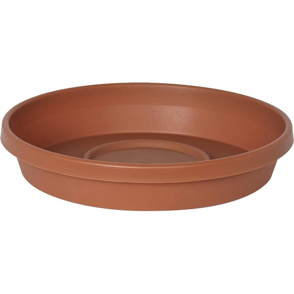 Fiskars Terra Tray Terracotta Pot Tray - Plastic, Drainage Holes - 8 Inch, Red