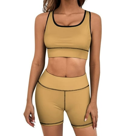 Earth Yellow Working Out Sets for Women Workout Outfits for Women 2 Piece Women Sport Crop Top Short Set Yoga
