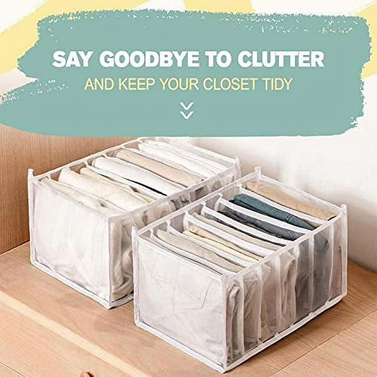 Bovn Wardrobe Clothes Organizer for Leggings, 2pc Foldable Visible Grid  Storage Box with Multiple Layers, Portable Washable Storage Containers for  Underwear, Socks, Scarves, Skirts, T-shirts, Jeans 