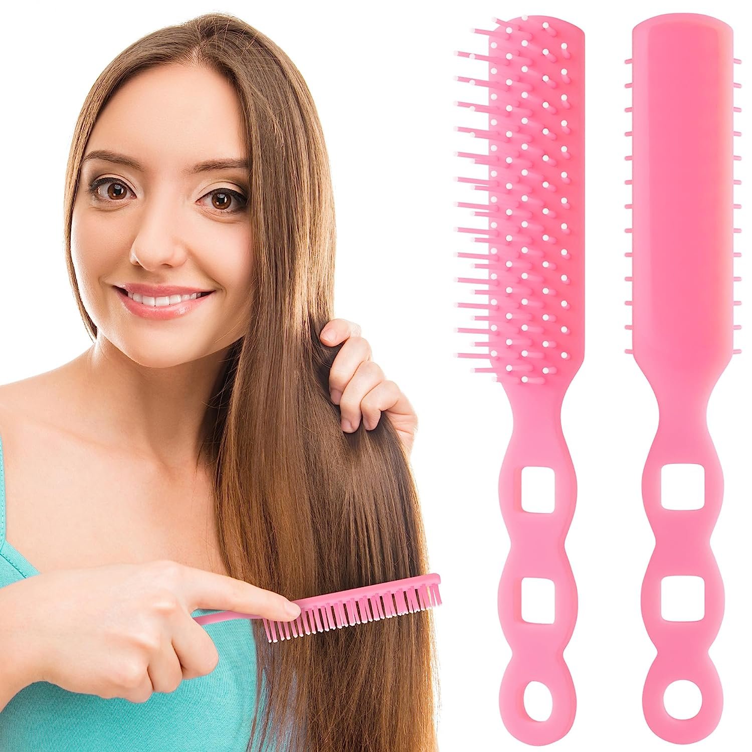 EZGOODZ Pink Vent Hairbrush 8, Hard Bristle Brush for Hair Pack of 12