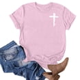 thumbnail image 4 of Womens Short Sleeve T-Shirt - Christian Cross Print Casual Top, Pink Relaxed Fit Cropped Tee, Graphic Faith Shirt for Women, Soft Everyday Blouse,Size 2XL, 4 of 5