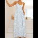thumbnail image 4 of Vestido Bohemio de Verano 2025 para Mujer, Sin Mangas, con Estampado Floral y Fruncido Azul S, 4 of 10