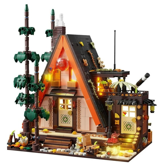 Vyytoz 1800Pcs A-Frame Forest Cabin Building Set with Light, Creative Display Toy, Outdoor Scene Collection