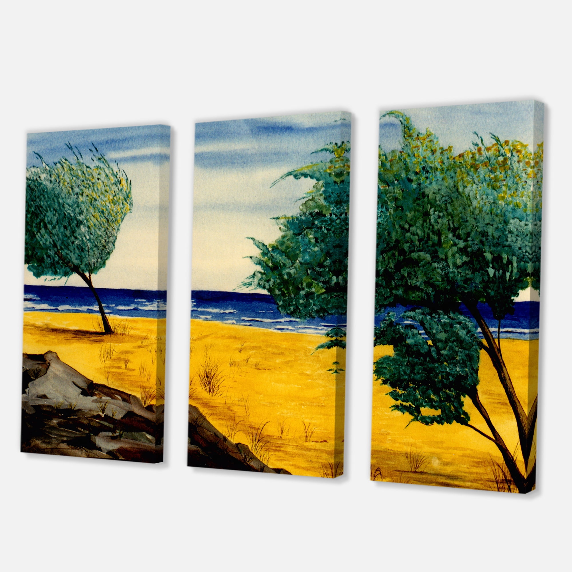 Designart ' Blue Beach By The Coastline ' Nautical & Coastal Canvas Wall Art Print