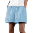 thumbnail image 3 of Women's Soft Fabric Bermuda Shorts, Mid Waist Pull On Stretchy Capris, Elastic Waistband Tummy Control A-Line Fit, Casual Vacation Summer Travel Beach | TruBelle,Light Blue S, 3 of 7
