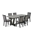 thumbnail image 2 of East West Furniture 7 Piece Modern Dining Set - Cement Top Modern Kitchen Table with Trestle Base and 6 Dark Gotham Grey Linen Fabric Dining Chairs - Wire Brushed Black Finish, 2 of 9