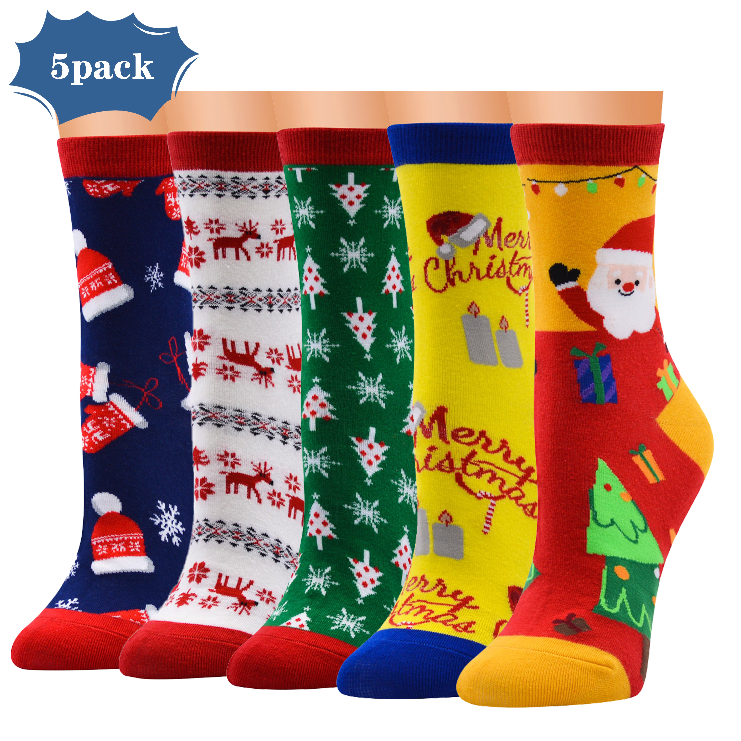 WZCPCV 5 Pairs Women's Christmas Socks, Womens Winter Sock,Cotton