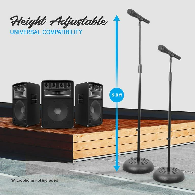 Pyle Soporte universal para micrófono de base compacta, altura ajustable de  2.8 a 5 pies, resistente, ligero, soporte de micrófono de pie con