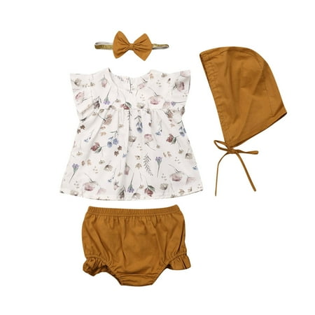 

TheFound Newborn Baby Girls Floral Clothes Ruffle Sleeve Shorts 4Pcs Holiday Outfits Set