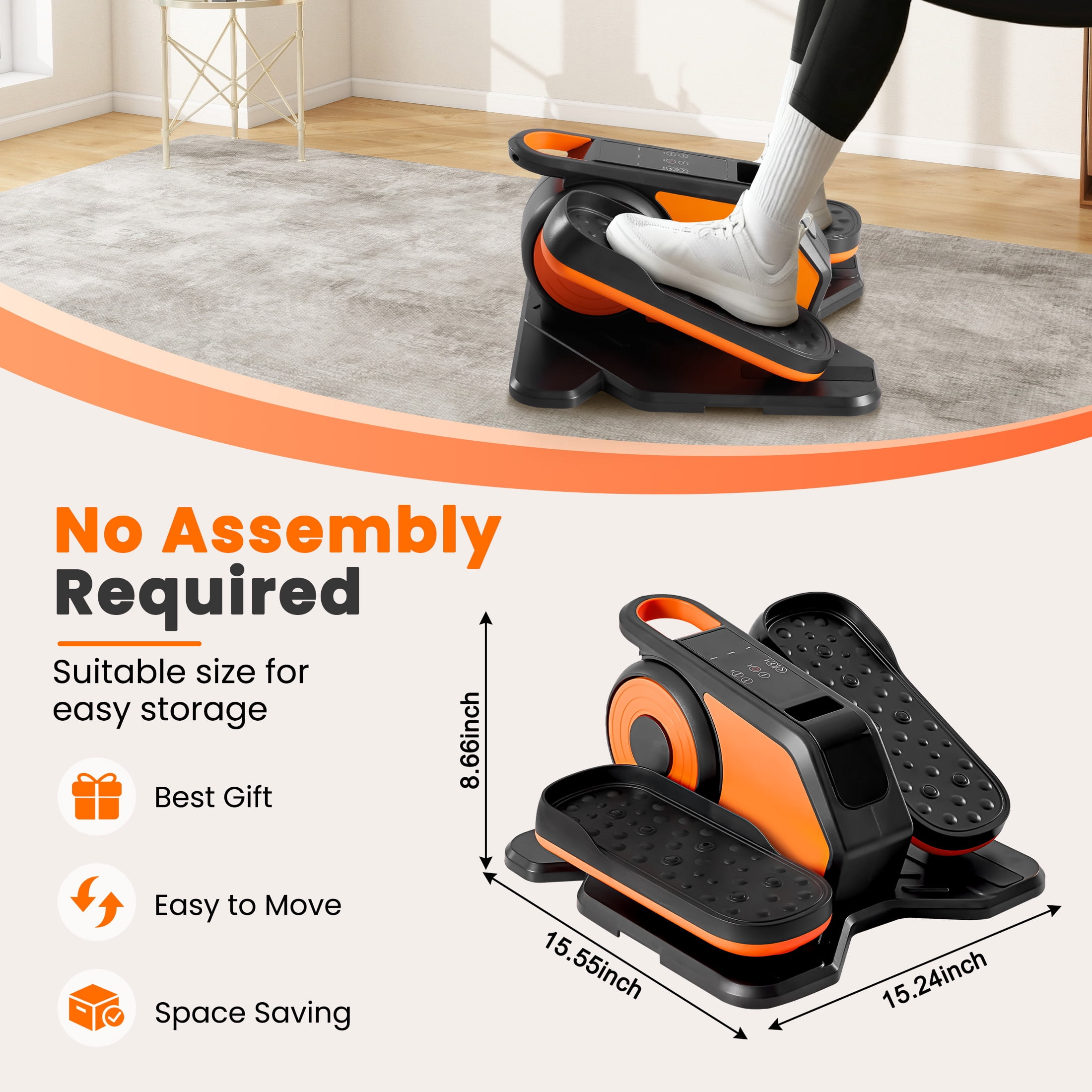 edx Under Desk Elliptical Machine, Portable Electric Leg Exerciser with Remote, Electric Seated Pedal Exerciser for Seniors, Home Office, Orange