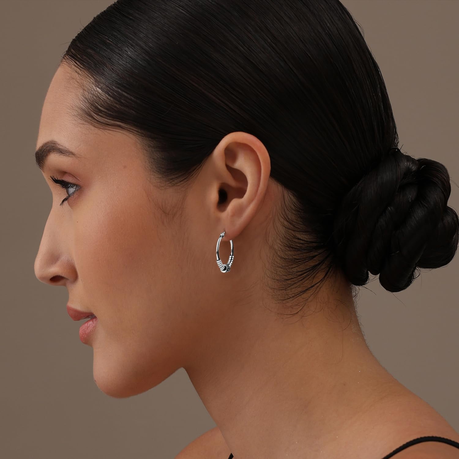 LeCalla 925 Sterling Silver Hypoallergenic Light-Weight Oxidized Small Balinese Hoop Earrings Women and Teen 20MM