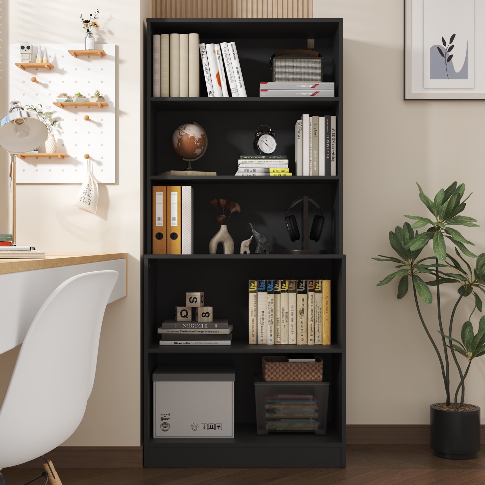 DIYART Black 71" Tall Bookcase, 5 Tier Large Bookshelf, Standing Wood Display Book Shelf for Living Room, Office, Library
