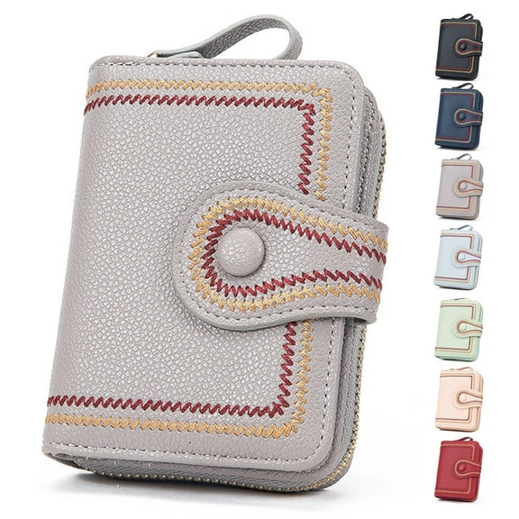 Egoelife Women Wallet PU Leather Zipper Card Case Holder Bifold Purse - Gray