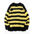 thumbnail image 1 of MAWCLOS Pull Homme Manches Longues Tricoté Déchiré Trou Pull Confortable Rayé Jaune m, 1 of 2