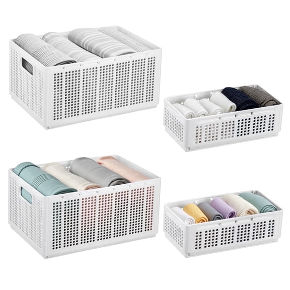 Lonian Closet Organizers, Foldable Clothes Storage Containers, Stackable Clothing Bins, White