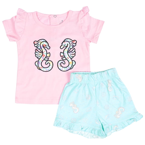 YuYuBao Toddler Girls Outfits Sets Summer Short Sleeve Butterfly Print Tshirts And Shorts Playwear Breathable Clothes Kids Girls 2 Piece Cotton Soft Sets, 9-12 Months