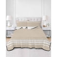 thumbnail image 2 of Quilts King Size Bedding Set, Beige Striped Lightweight Quilted Comforter, Farmhouse Luxurious White Stripes Modern Abstract Art Soft Bedspread Coverlet with Pillow Covers for All Season, 96" x 106", 2 of 7