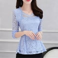 thumbnail image 6 of Bjutir Women T Shirts Casual Long Sleeve Lace Shirt Crocheted Elegant Lace Blouse Top Fall Winter Womens Clothes Light Blue, 6 of 7