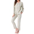 thumbnail image 4 of Conjunto de Pijamas para Mujeres de Manga Larga de Algodón, Botones, Cuello en U, Flores Lindas, Ropa de Casa de 2 Piezas con Bolsillo, Verde Floral, 4 of 5