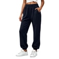 thumbnail image 2 of sdhkgrrt Women Plus Size Jogger Sweatpants Elastic Waist Casual Long Pants with Pockets Solid Active Lounge Travel Trousers Fall Fashion Outfits Winter Clothes, Black 2XL, 2 of 7