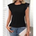 thumbnail image 5 of Women'S Tops Casual Crewneck Cap Sleeve Shirts Crochet Knit Texture Tank Top Blouses, 5 of 9