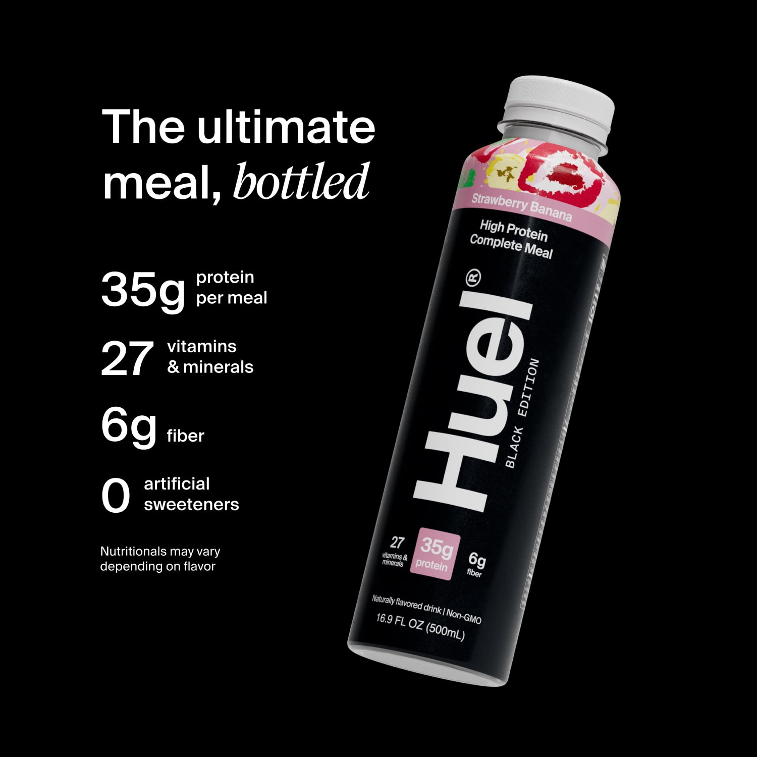 Huel Black Edition Strawberry Banana Ready-to-Drink 35g Protein Meal Replacement, 4-Pack