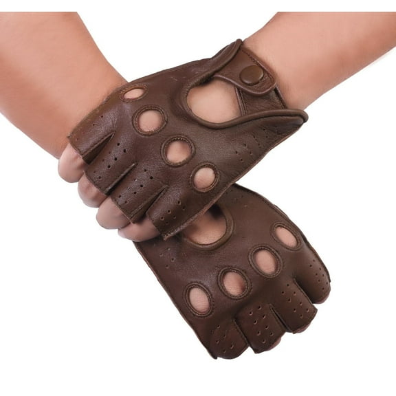 Genuine Leather Half Finger Driving Gloves With Knuckle Holes For Men