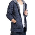 thumbnail image 4 of DeHolifer Men's Winter Coat Solid Color Velvet Warm Zipper Pocket Knit Long Sleeve Casual Jacket Navy 2XL, 4 of 5