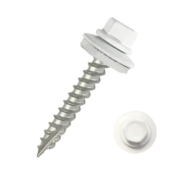 EAGLE 1 Metal Roofing Screws #10 - Painted Hex Head Self-Tapping Screws with EDPM Rubber Washer for Metal to Wood, Vinyl, Small Sheet Metal - Free Magnetic Driver (White, 2 Inch, 500)