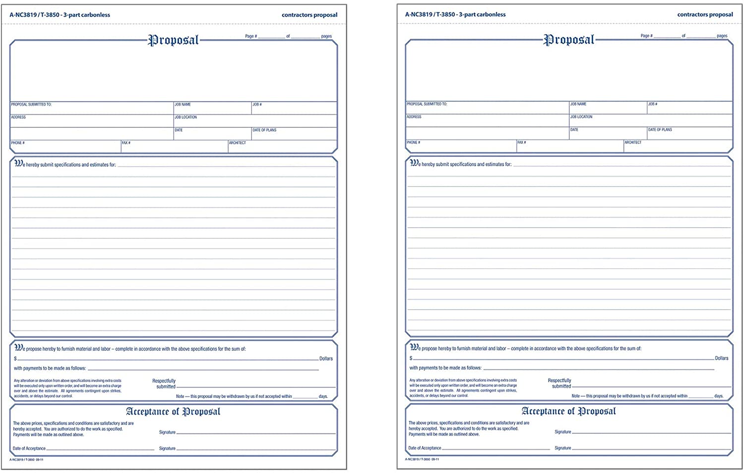 Adams Contractor's Proposal Forms, 8.5 x 11.44 Inch, 3-Part, Carbonless ...