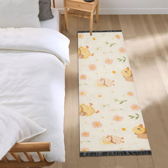 Cute Duck with Backpack Runner Area Rug 2x6 Soft Non-Slip Washable Bedside Carpet for Hallway Bedroom Living Room Home Decor