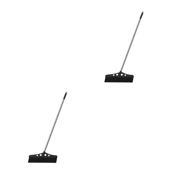 UPGRATOR 2pcs Wide Detachable Broom for Outdoor Garden with Long Handle Stainless Steel Deck Scrub Brush for Concrete Sweeper