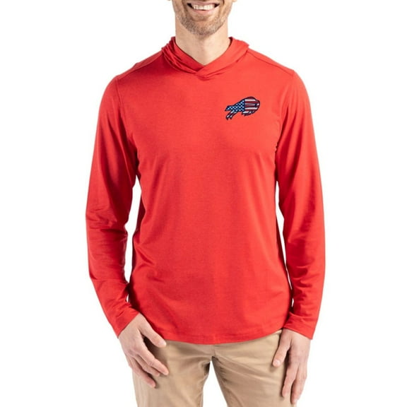Men's Cutter & Buck Red Buffalo Bills Americana Coastline Epic Comfort Eco Recycled Long Sleeve Hoodie T-Shirt