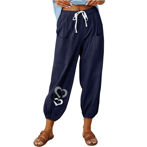 Women's Casual High-Waist Pants with Drawstring, Soft Breathable Tapered Ankle Pants for Lounge, Travel, and Everyday Wear
