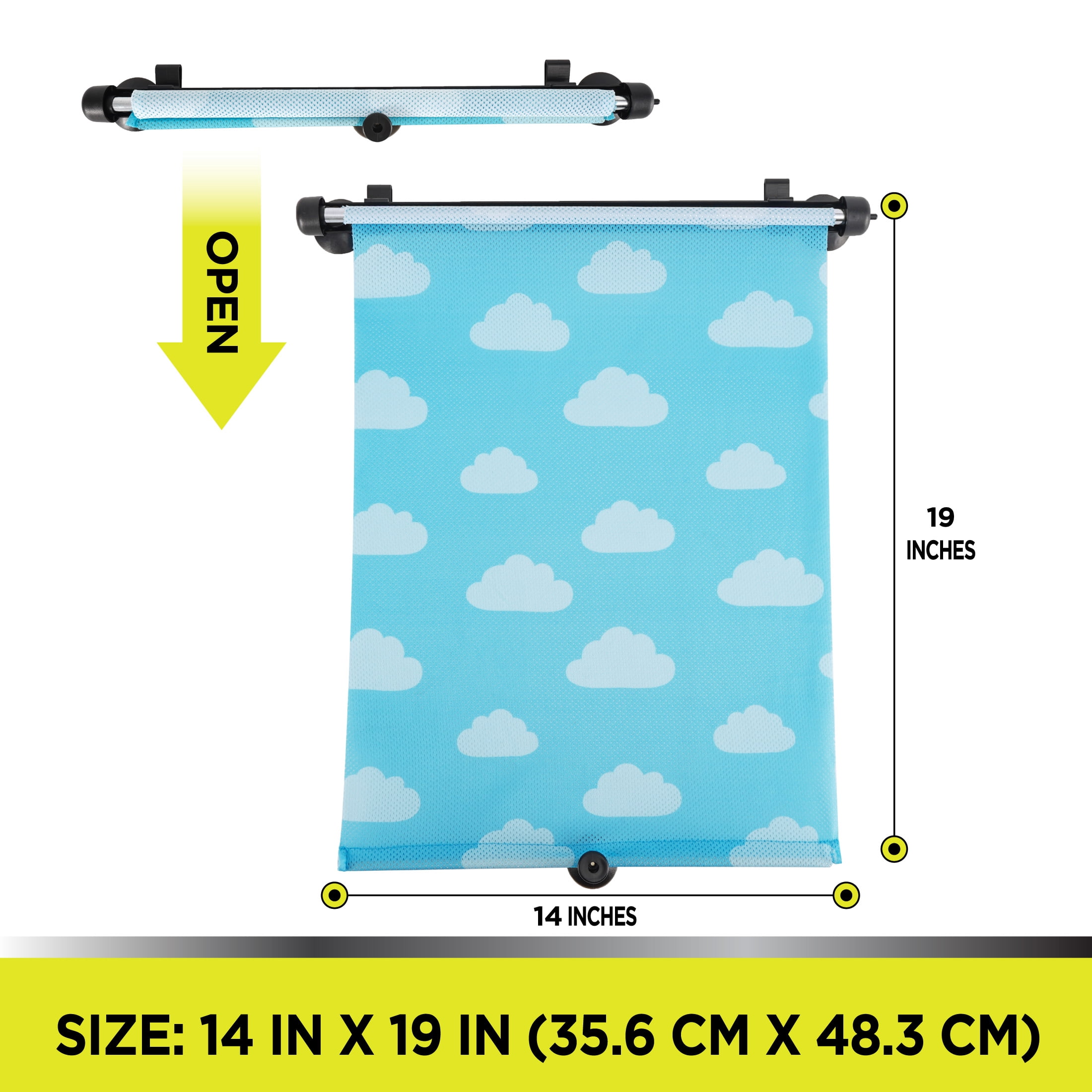 (2 pack) Auto Drive 1 Count Blue Retractable Cloud Roller Windshield Visor Sun Shade Product, Size 14" x 19"