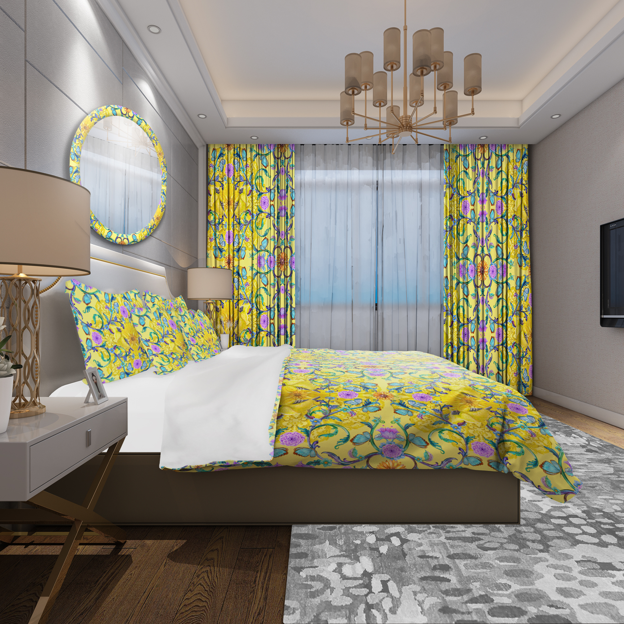 Designart 'Fancy Arabesque of Swirly Ornaments & Lovely Birds' Bohemian Duvet Cover Set