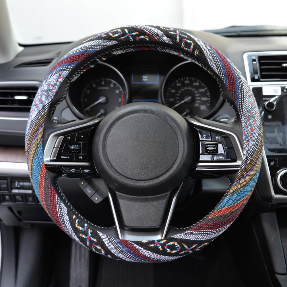 BDK Baja Blanket Car Seat Covers, Full Set with Steering Wheel Cover - Woven Saddle Blanket Style Front and Back Bench Seat Cover, Fits Most Car Truck Van and SUV