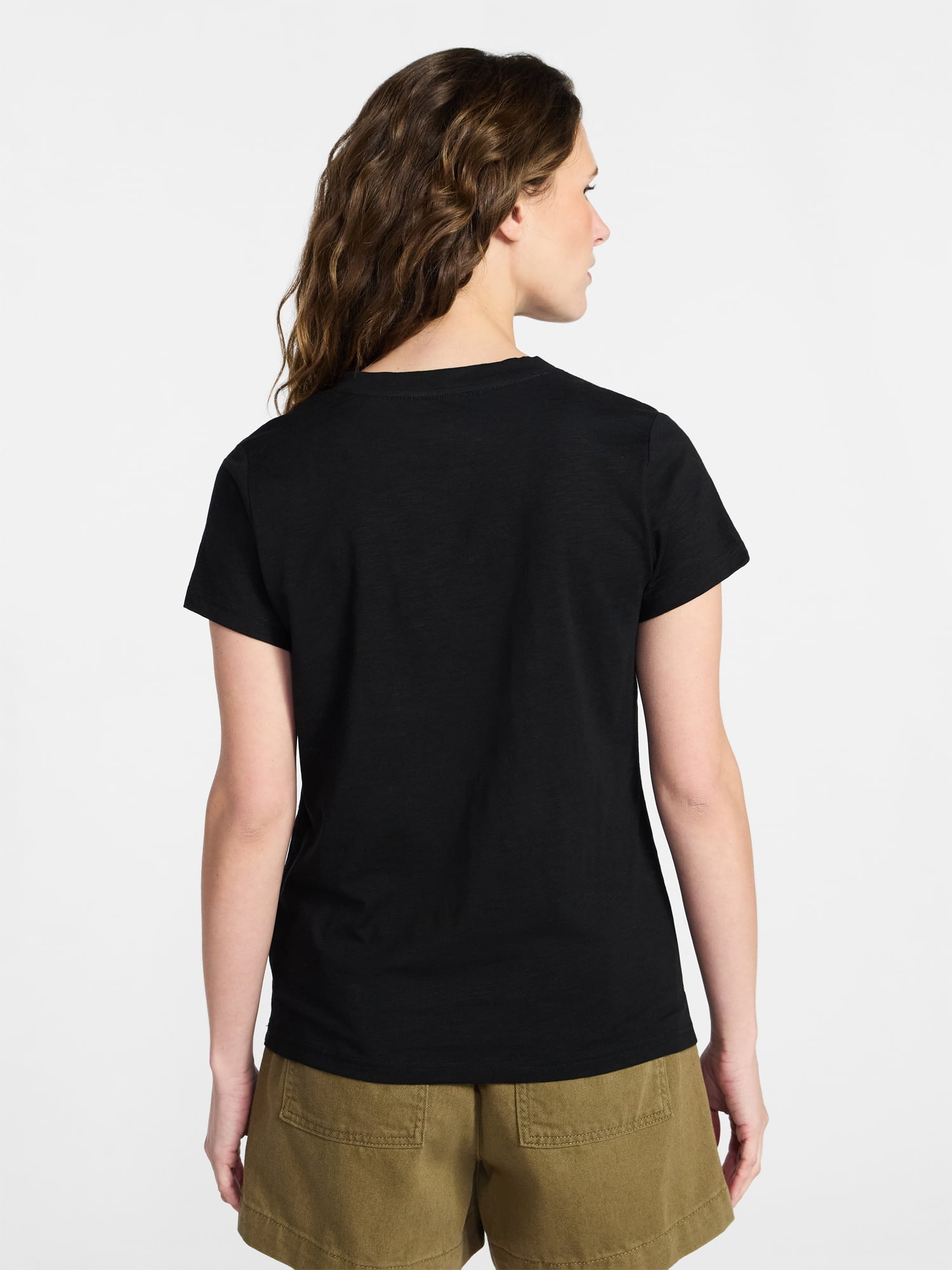 Time and Tru Women’s V-neck Slub Tee with Short Sleeves, Sizes 1X-4X