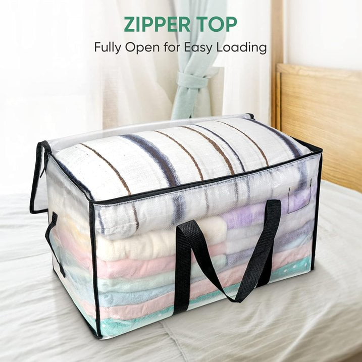 DLD 6 Pack XL Heavy Duty Foldable Moving Bags Sturdy & Durable Clothes Storage Bags Totes Bins, Blue Packing Bags Moving Boxes College Moving Supplies, Clear