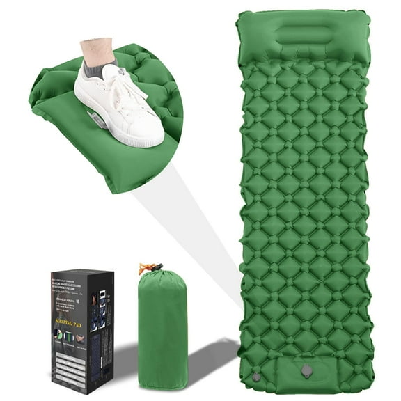 Sleeping Pad for Camping - Inflatable Camping Mat, Ultralight Airpad, Built-in Foot Pump Backpacking Sleeping Pad,Compact Sleeping Mat for Camping、Hiking、Traveling (Army Green)
