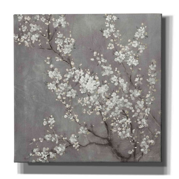 Epic Graffiti  "White Cherry Blossom II on Grey" by Danhui Nai, Giclee Canvas Wall Art - 26" x 26"