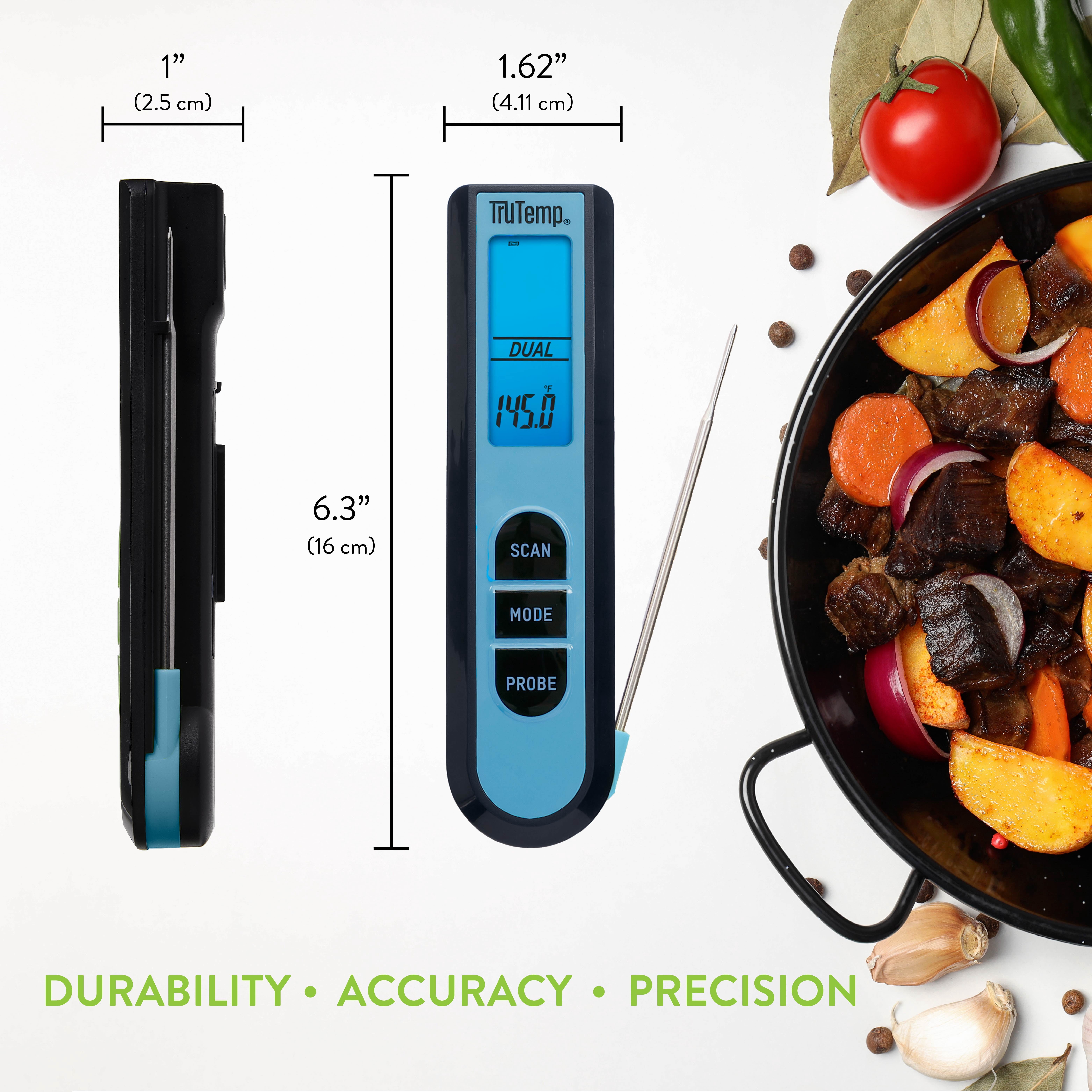 TruTemp Battery Powered Dual Function Infrared Digital Thermometer Plus Meat Probe, Blue