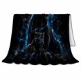 thumbnail image 2 of Black Panther Cosmic Fantasy, Peaceful Celestial Art Scene, Warm Flannel Blanket for Cabin and Lodge with Detailed Artwork, Wildlife Lovers Housewarming Gift, Fantasy Home Decor, 2 of 9