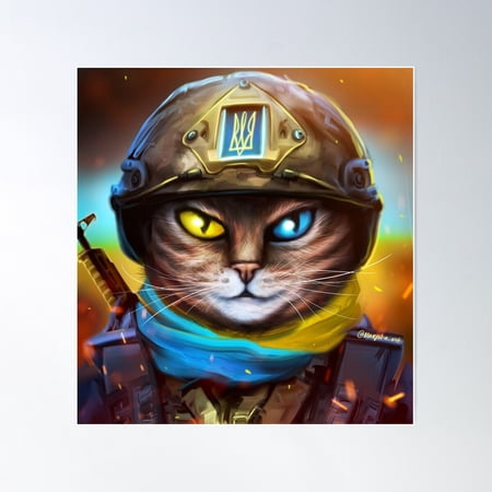 Cat Ukrainian Soldier Poster Wall Art, Modern Wall Decor For Living Room Bedroom, 16x24 UNFRAMED