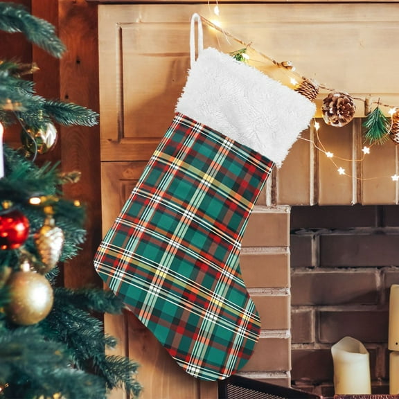 Ryvnso Christmas Stockings Green and Red Grid 17.7" Large Stocking Decoration 1 Pack