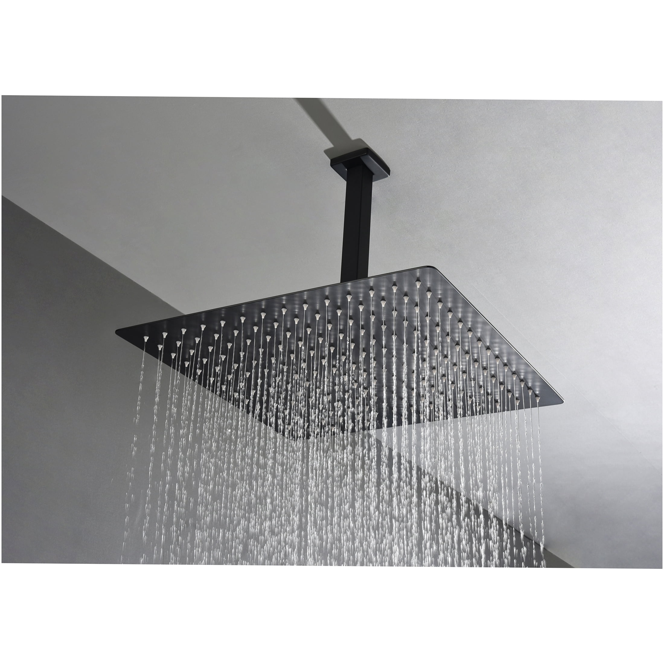 JERFIT 16 Inch Rain Shower Head, Matte Black Luxury Rainfall Showerhead with Self-Cleaning Nozzles, High Pressure Stainless Steel Fixed Showerhead for Bathroom