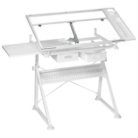 Artists Loft Desk - Tilting Glass Top Adjustable Drafting Table - White - 55.9" x 23.6" - 1-Pack